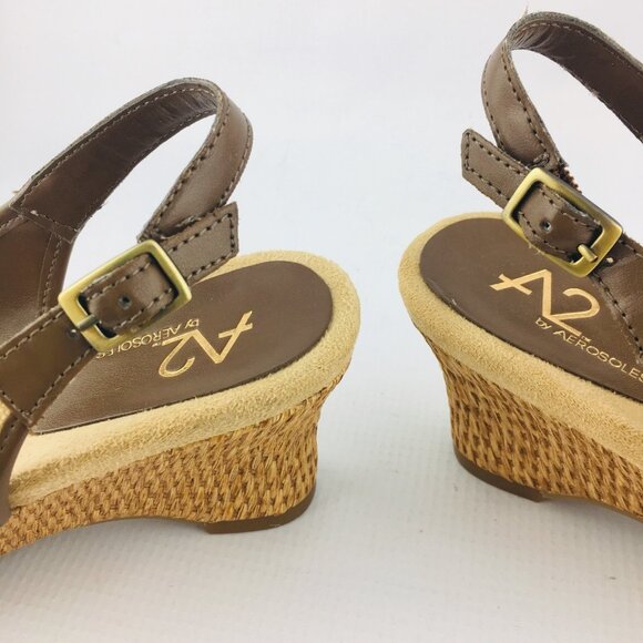 A2 AEROSOLES Zentury Women Beige Brown Woven Wedge Heel Peep Toe Shoe Size 6 M - Picture 10 of 12